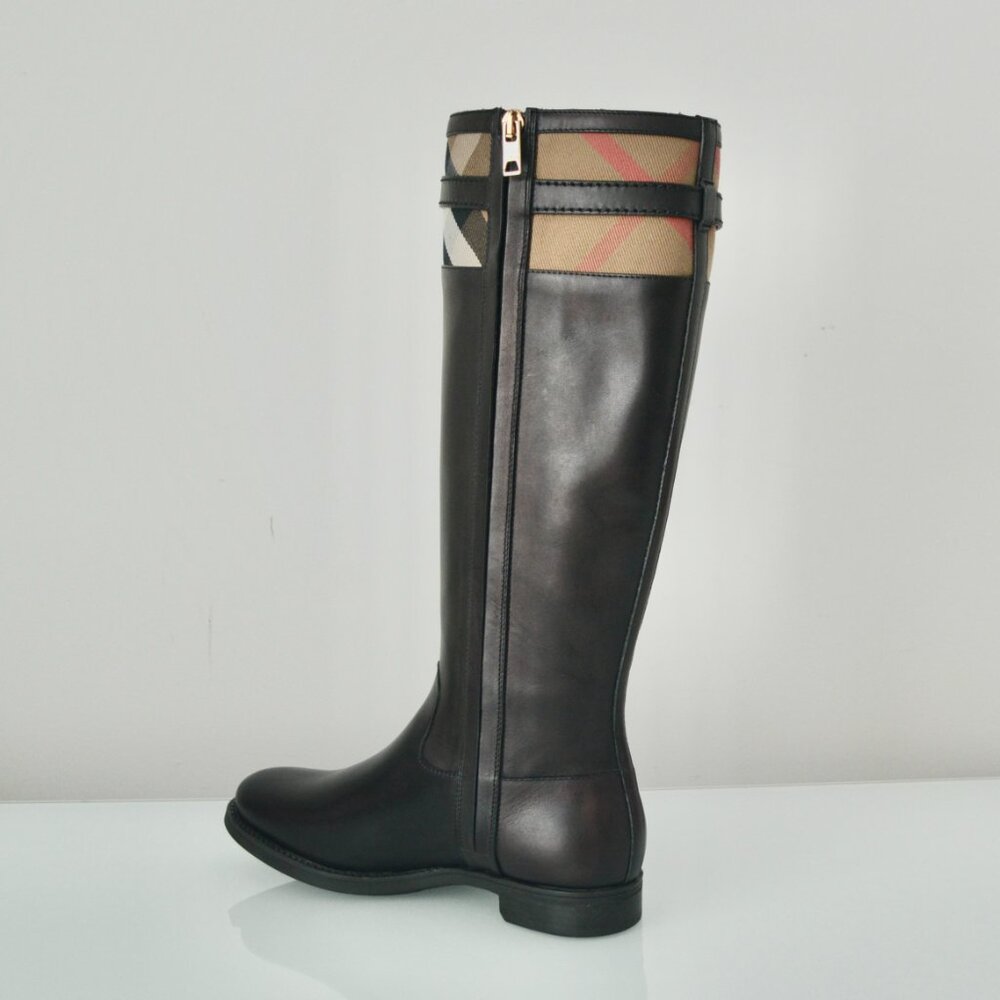 NIB BURBERRY DOUGAL RIDING HOUSE CHECK LEATHER BOOTS - Picture 6 of 9
